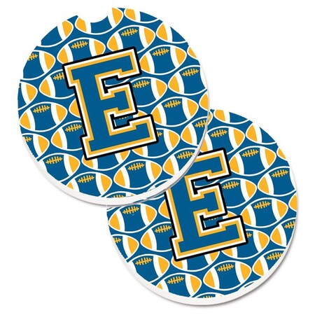 Carolines Treasures Letter E Football Blue and Gold Set of 2 Cup Holder Car Coaster CJ1077-ECARC